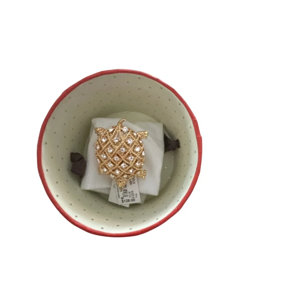 Kate Spade New‎ York Gold Sea Glass Turtle Ring Crystal Shell Size 6 WBRU2152